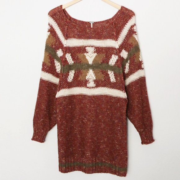 Free People Northern Lights Sweater Dress Wool Linen Blend Boho Cozy Western XS - Picture 3 of 16